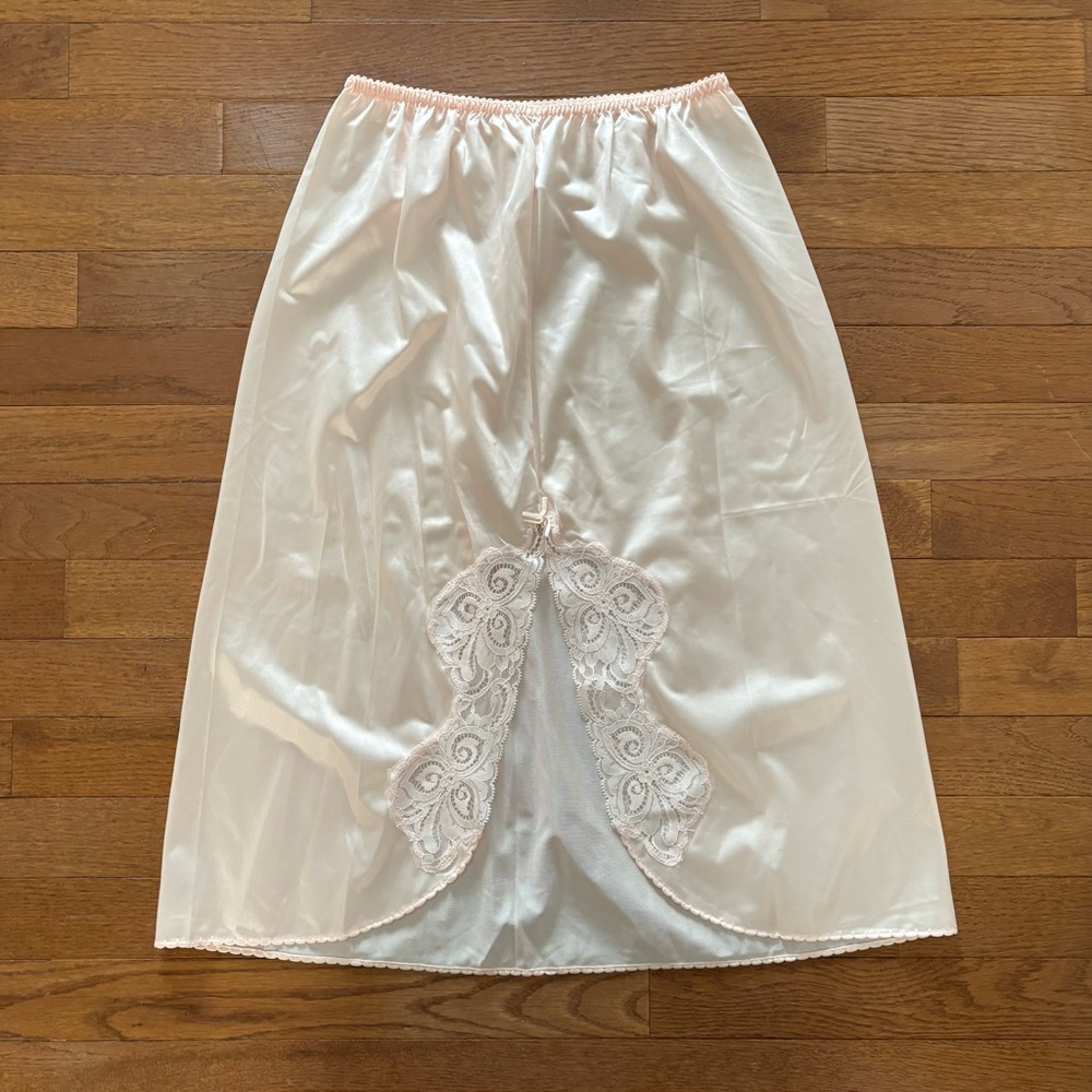 Vintage Bali Soft Pink Satin Underskirt with Back Lace Details